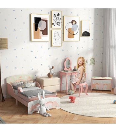 Toddler Bed Frame, Pink, MDF and multilayer board, 60H x 77L x 143Wcm, 3-6 Years
