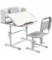 ZONEKIZ Height Adjustable Kids Desk and Chair Set, with Drawer, Bookshelf, Grey