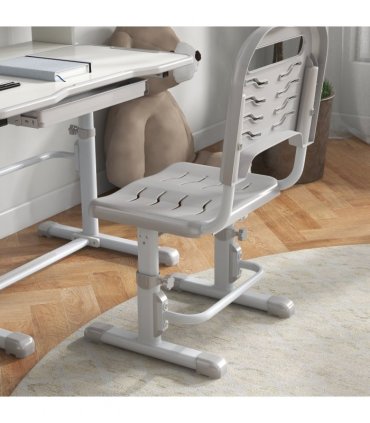 ZONEKIZ Height Adjustable Kids Desk and Chair Set, with Drawer, Bookshelf, Grey
