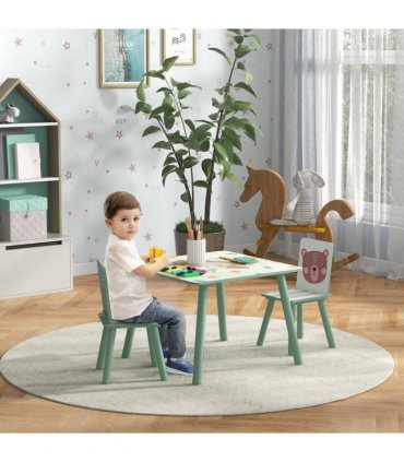 ZONEKIZ Kids Table and Chairs, Children Desk with 2 Chairs, Green