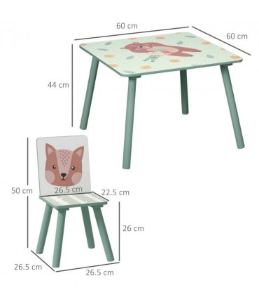 ZONEKIZ Kids Table and Chairs, Children Desk with 2 Chairs, Green