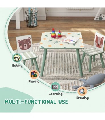 ZONEKIZ Kids Table and Chairs, Children Desk with 2 Chairs, Green
