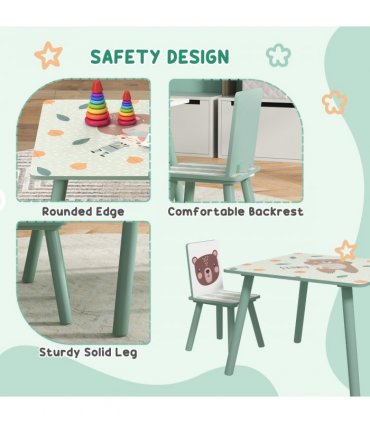 ZONEKIZ Kids Table and Chairs, Children Desk with 2 Chairs, Green