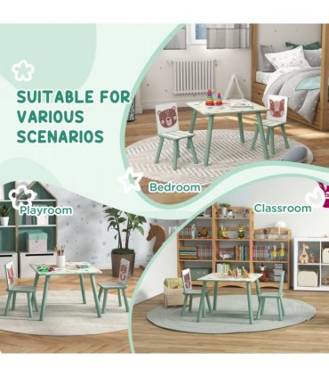 ZONEKIZ Kids Table and Chairs, Children Desk with 2 Chairs, Green