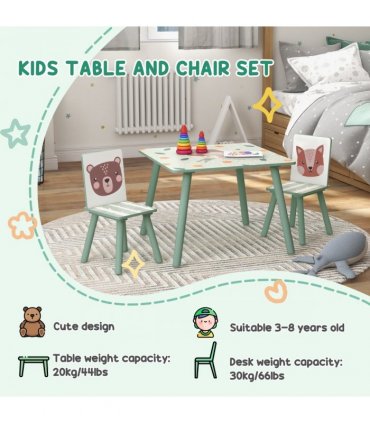 ZONEKIZ Kids Table and Chairs, Children Desk with 2 Chairs, Green