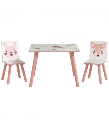 ZONEKIZ Kids Table and Chairs, Childrens Desk with 2 Chairs, Pink