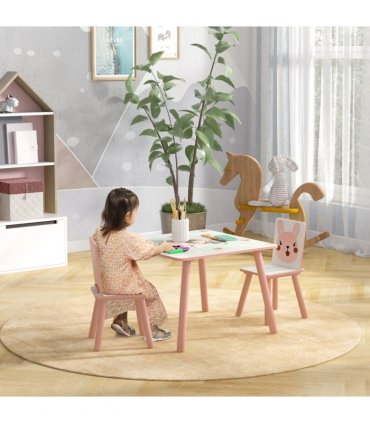 ZONEKIZ Kids Table and Chairs, Childrens Desk with 2 Chairs, Pink