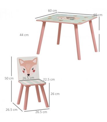 ZONEKIZ Kids Table and Chairs, Childrens Desk with 2 Chairs, Pink