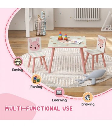 ZONEKIZ Kids Table and Chairs, Childrens Desk with 2 Chairs, Pink