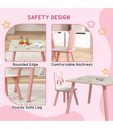 ZONEKIZ Kids Table and Chairs, Childrens Desk with 2 Chairs, Pink