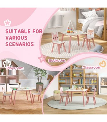 ZONEKIZ Kids Table and Chairs, Childrens Desk with 2 Chairs, Pink