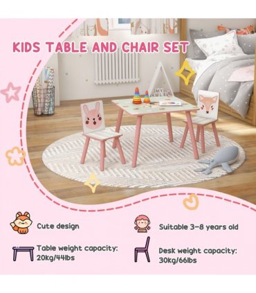 ZONEKIZ Kids Table and Chairs, Childrens Desk with 2 Chairs, Pink
