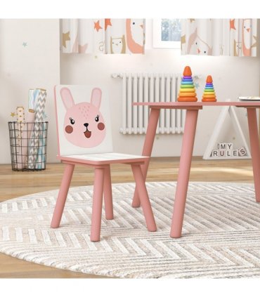 ZONEKIZ Kids Table and Chairs, Childrens Desk with 2 Chairs, Pink