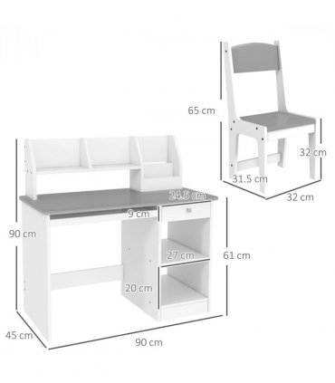 ZONEKIZ Kids Desk and Chair Set with Storage for 5-8 Years, Grey