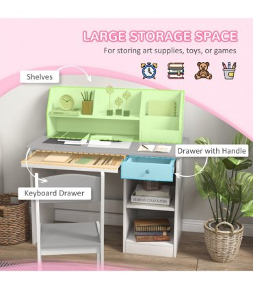 ZONEKIZ Kids Desk and Chair Set with Storage for 5-8 Years, Grey
