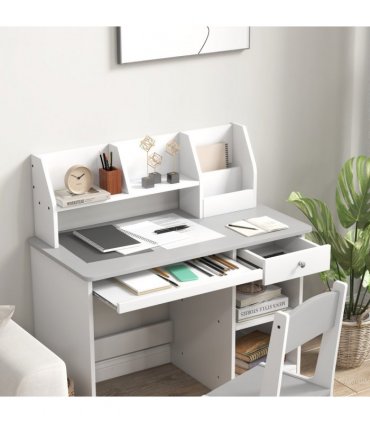 ZONEKIZ Kids Desk and Chair Set with Storage for 5-8 Years, Grey