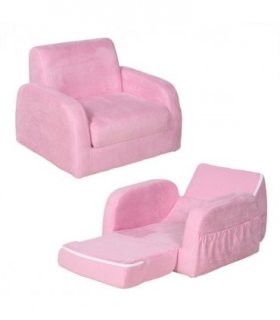 HOMCOM 2 In 1 Kids Armchair Sofa Bed Fold Out Padded Wood Frame Bedroom Pink