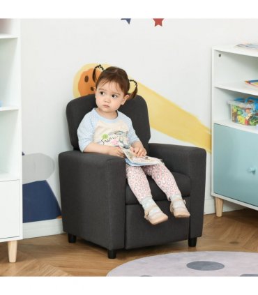 HOMCOM Kids Sofa with Footrest Linen Recliner Armchair Playroom Bedroom Grey