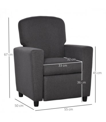 HOMCOM Kids Sofa with Footrest Linen Recliner Armchair Playroom Bedroom Grey