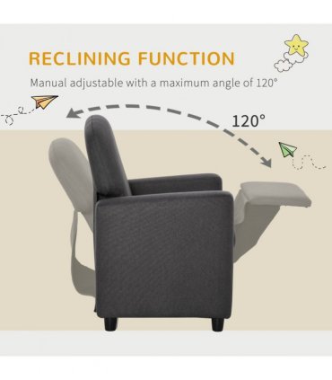 HOMCOM Kids Sofa with Footrest Linen Recliner Armchair Playroom Bedroom Grey