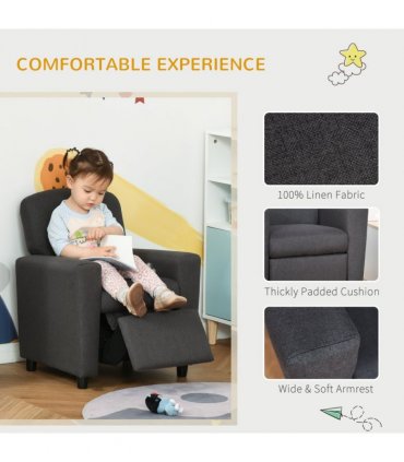 HOMCOM Kids Sofa with Footrest Linen Recliner Armchair Playroom Bedroom Grey