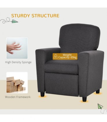 HOMCOM Kids Sofa with Footrest Linen Recliner Armchair Playroom Bedroom Grey