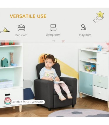 HOMCOM Kids Sofa with Footrest Linen Recliner Armchair Playroom Bedroom Grey