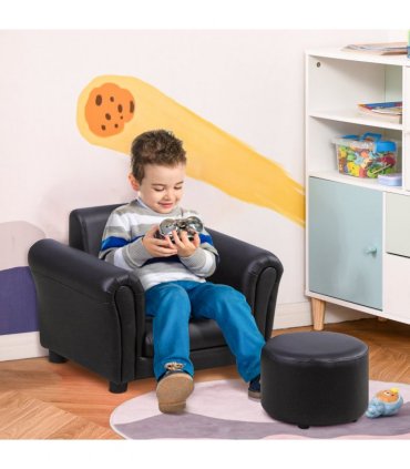 HOMCOM Kids Sofa Chair Set Armchair Seating Seat Bedroom Playroom Stool Black