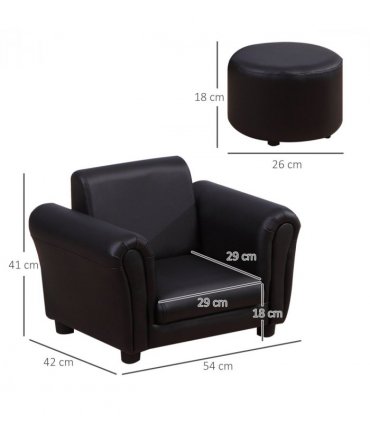 HOMCOM Kids Sofa Chair Set Armchair Seating Seat Bedroom Playroom Stool Black