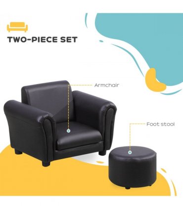HOMCOM Kids Sofa Chair Set Armchair Seating Seat Bedroom Playroom Stool Black