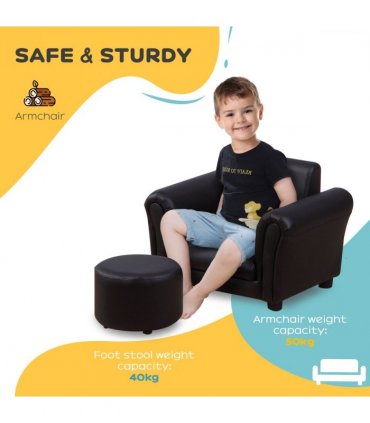 HOMCOM Kids Sofa Chair Set Armchair Seating Seat Bedroom Playroom Stool Black