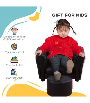 HOMCOM Kids Sofa Chair Set Armchair Seating Seat Bedroom Playroom Stool Black