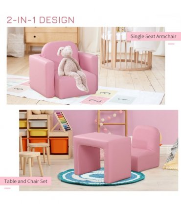 HOMCOM Kids Mini Sofa 2 In 1 Table Chair Set Children Armchair Seat Girl Boys