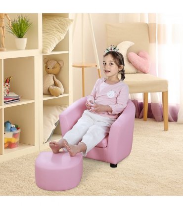 HOMCOM Kids Mini Sofa Children Armchair with Ottoman for Bedroom Playroom Pink