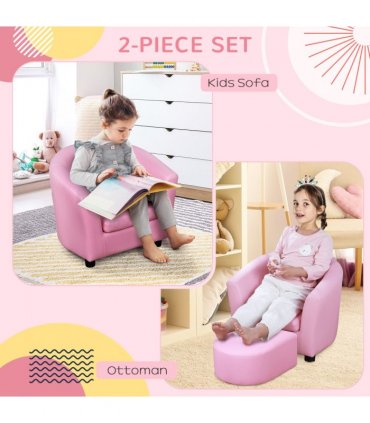 HOMCOM Kids Mini Sofa Children Armchair with Ottoman for Bedroom Playroom Pink