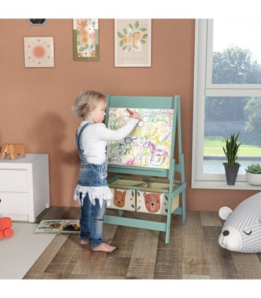 Kids Easel Green MDF Pinewood 93H x 54W x 46.5Dcm AIYAPLAY with Paper Roll
