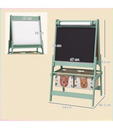 Kids Easel Green MDF Pinewood 93H x 54W x 46.5Dcm AIYAPLAY with Paper Roll