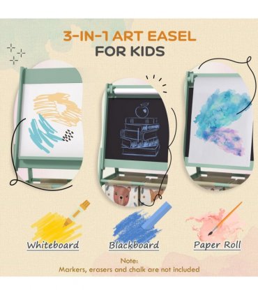 Kids Easel Green MDF Pinewood 93H x 54W x 46.5Dcm AIYAPLAY with Paper Roll