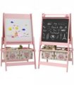 AIYAPLAY Kids Easel with Paper Roll, Blackboard, Whiteboard, Storage, Pink
