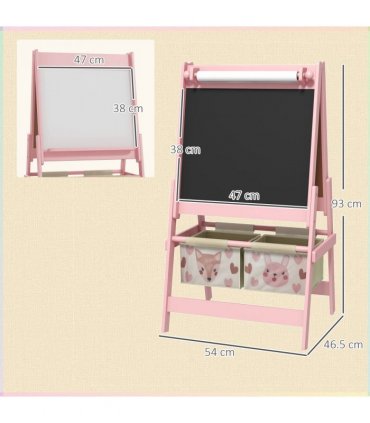 AIYAPLAY Kids Easel with Paper Roll, Blackboard, Whiteboard, Storage, Pink