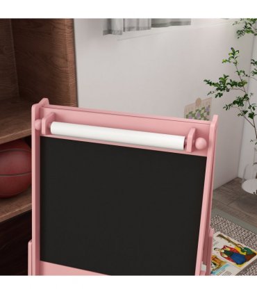 AIYAPLAY Kids Easel with Paper Roll, Blackboard, Whiteboard, Storage, Pink