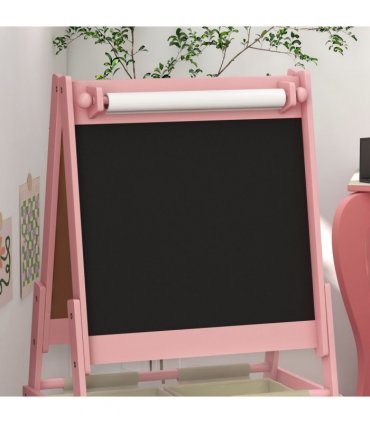 AIYAPLAY Kids Easel with Paper Roll, Blackboard, Whiteboard, Storage, Pink