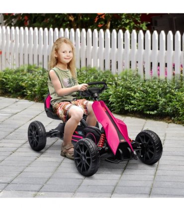 Children Pedal Go Kart with Adjustable Seat, Handbrake - Pink, PP, metal, EVA