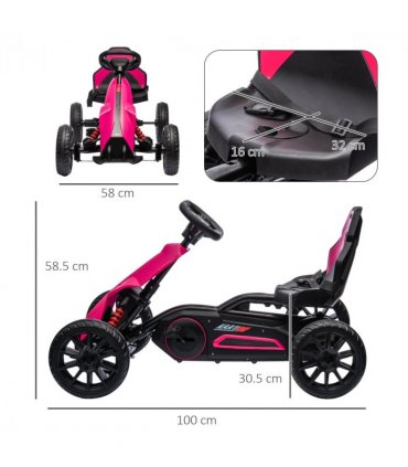 Children Pedal Go Kart with Adjustable Seat, Handbrake - Pink, PP, metal, EVA