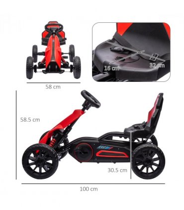 HOMCOM Children Pedal Go Kart with Adjustable Seat, Handbrake - Red
