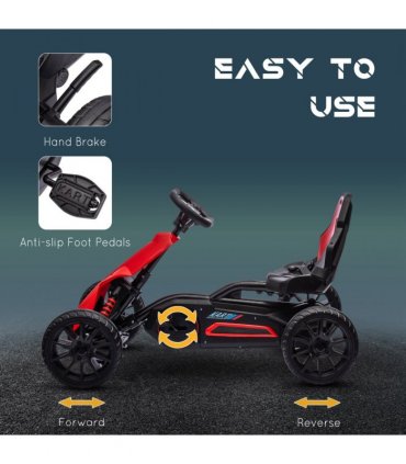 HOMCOM Children Pedal Go Kart with Adjustable Seat, Handbrake - Red