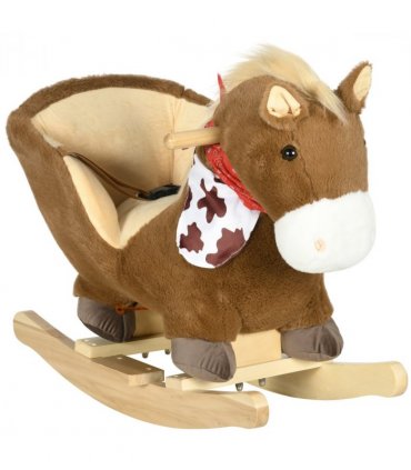 HOMCOM Kids Rocking Horse, Plush Baby Rocking Chair with Safety Harness, Sounds
