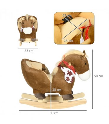 HOMCOM Kids Rocking Horse, Plush Baby Rocking Chair with Safety Harness, Sounds