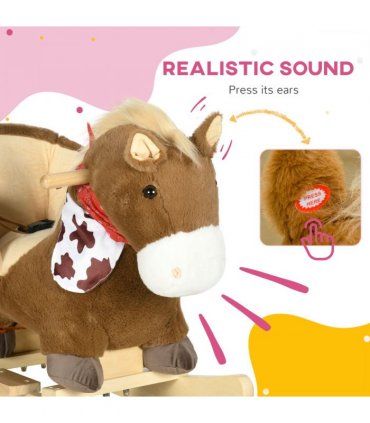 HOMCOM Kids Rocking Horse, Plush Baby Rocking Chair with Safety Harness, Sounds