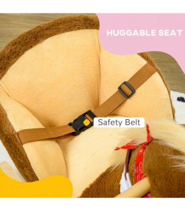 HOMCOM Kids Rocking Horse, Plush Baby Rocking Chair with Safety Harness, Sounds